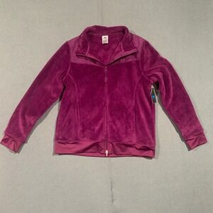 New Athletic Works Womens Plush‎ Fleece Zip Up Jacket Plum Purple L G 12 14
